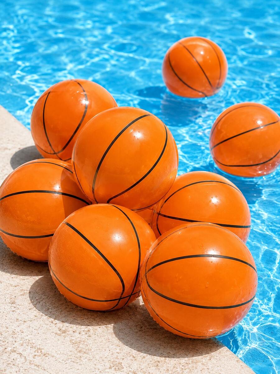 3pcs (9 Inch) Inflatable Basketball Beach Ball, PVC Water Pool Accessory Suitable For Pool Beach Party, Basketball Party Gift, Theme Party, Birthday Party, Summer Beach, Summer Pool Party, Outdoor Family Interaction, Essential For Summer Vacation - Multicolor - View 1