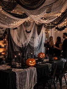 6/3/1pc Black/White Halloween Spooky Gauze, Porch Decor, 30x72 Inch Halloween Tablecloth Gauze, Suitable For Halloween Home Decor And Gothic Wedding Supplies - Black and White Gauze - View 6
