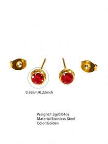 VceTd 1 Pair Mini Cute Style Colorful Glass Decorated Round Ball Stainless Steel Stud Earrings For Women, Suitable For Daily Wear - Yellow Gold - View 2