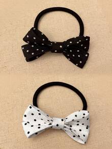2pcs/1pc Black & White Splatter Hair Scrunchies - French Bow Hair Ties For Women, Vintage Bun Updo Hair Accessories, Elegant Half-Up High Ponytail Hair Ties, Hair Accessories For Daily Bun And Half-Up Hairstyles - Multicolor - View 8