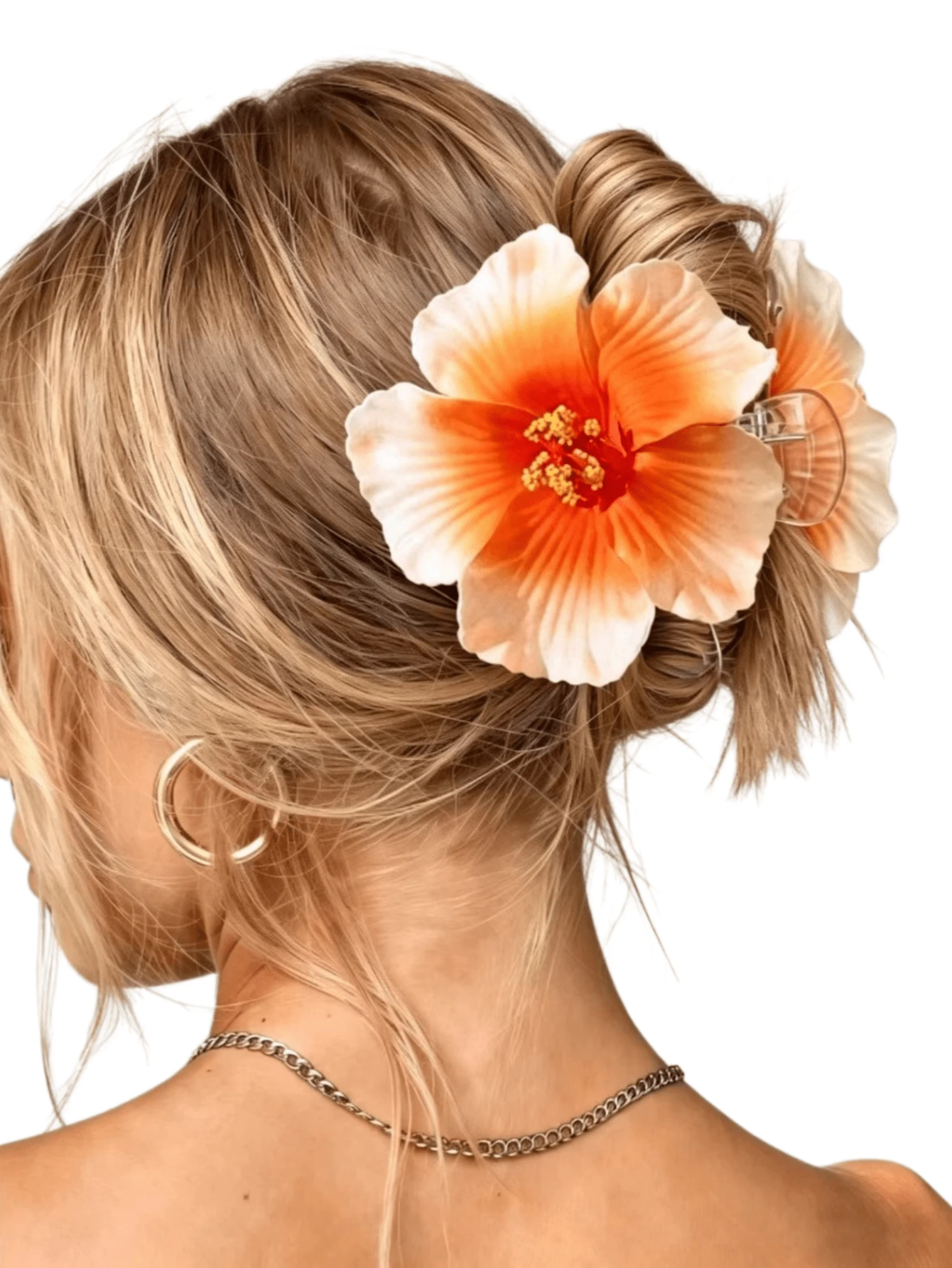 1 Large Hawaiian Hibiscus Hair Clip Tropical Beach Flower Claw Clip Women's Hair Accessory Hairpin - Orange - View 1