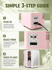 SOKANY Mininevera de belleza de 4L con luz LED ajustable y espejo, enfriamiento dual para almacenamiento de cosméticos y alimentos, refrigerador portátil mini para dormitorio, oficina y uso en automóvil - Ver 9
