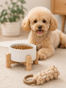 Ceramic Dog Bowl Set With Wooden Base, 13.53 Oz Capacity, Anti-Slip Feature, Suitable For Small Dogs, Medium Dogs, Large Puppies, Cats, Golden Retrievers And Other Pets - 400ml - View 3