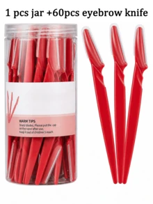 60/30/12/6/3/1件組紅色眉毛修剪器、去角質刮毛器、身體除毛修剪器與面部修容套組，女性眉形修整工具，適合日常使用或旅行，禮品、超值、旅行必備 - 紅色 - 查看 11