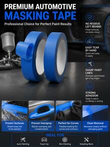 Blue Painters Masking Tape Waterproof No Residue Easy Tear Clean Sharp Edge Painting Adhesive Tape For Auto Car Spray Painting Wheel Rim Detailing Vehicle Modification Wall Renovation Door Window Furniture Protection DIY Art Craft Decoration - Washi Tape - View 3