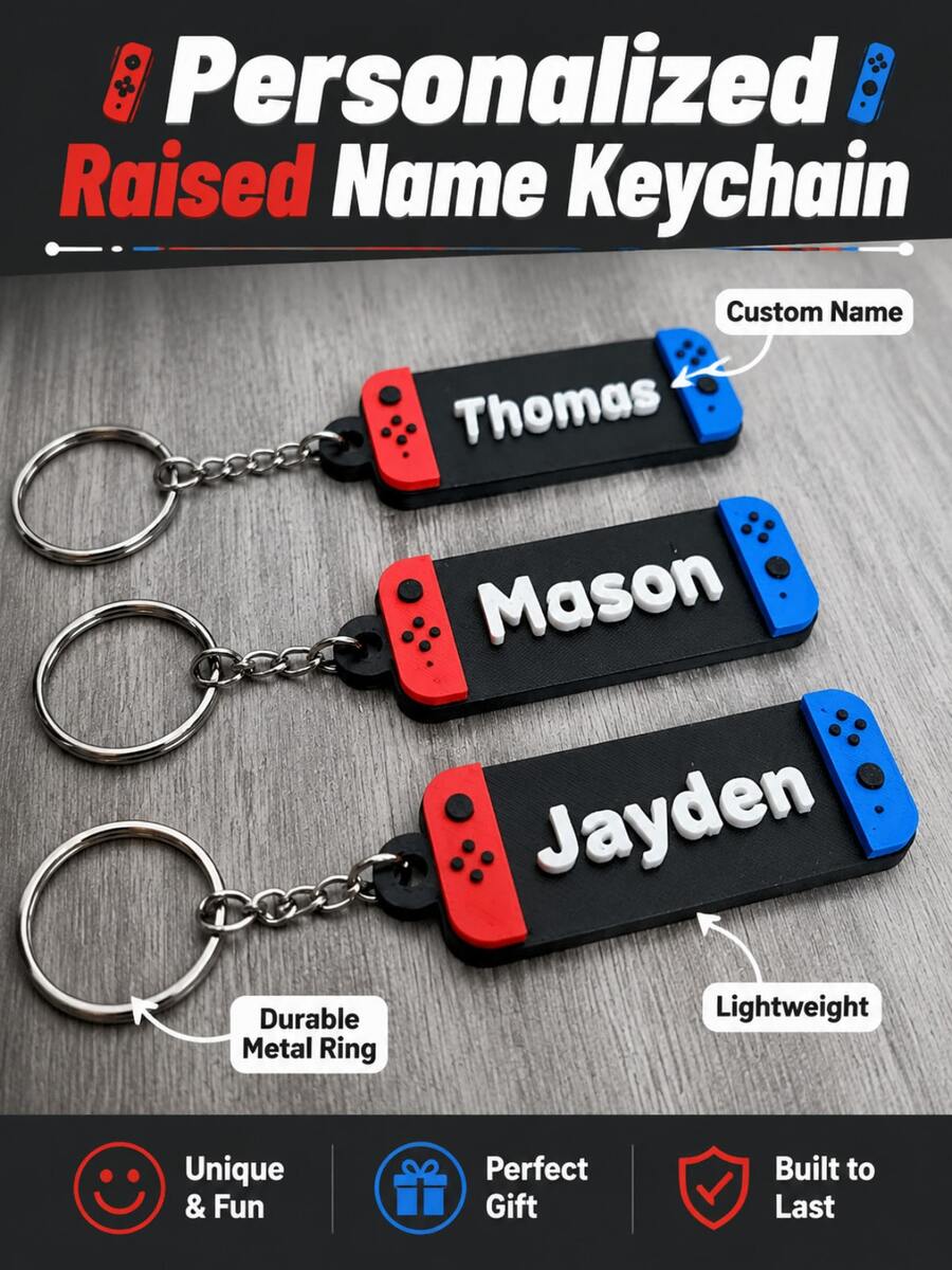1pc Personalized 3D Printed Name Keychain, Custom Text PLA Key Ring, Stylish Font Design, Colorful Letter Tag, Durable Lightweight Bag Charm - Game - View 1