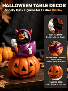 1 pieza Figura de calabaza con calavera aterradora, decoración de terror realista naranja, estatua de escritorio de Halloween, decoración interior de chimenea de otoño, regalo de graduación, centro de mesa para fiesta de Halloween, acento popular de habitación gótica oscura - Multicolor - Ver 5