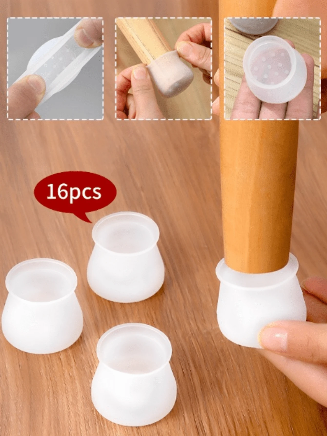 16pcs Round Silicone Chair Leg Caps, Quiet Table And Chair Leg Covers, Suitable For Home Use - Round - View 1