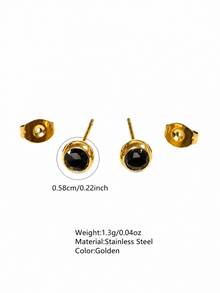 VceTd 1 Pair Mini Cute Style Colorful Glass Decorated Round Ball Stainless Steel Stud Earrings For Women, Suitable For Daily Wear - Yellow Gold - View 12
