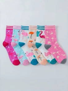 5 Pairs Assorted Flamingo Socks For Women And Teenagers - Multicolor - View 5