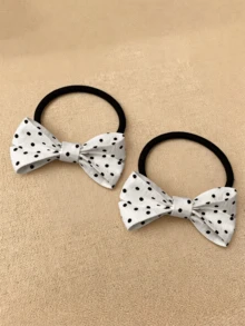 2pcs/1pc Black & White Splatter Hair Scrunchies - French Bow Hair Ties For Women, Vintage Bun Updo Hair Accessories, Elegant Half-Up High Ponytail Hair Ties, Hair Accessories For Daily Bun And Half-Up Hairstyles - Multicolor - View 9