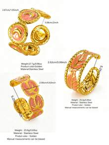 VceTd 1 Set Gentle Style Enamel Craft Pattern Design Stainless Steel Women's Bracelet Suitable For Vacation And Travel - Yellow Gold - View 15