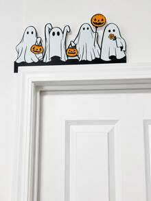 Halloween Door Corner Decor, Black Cat Ghost Door Frame Top Ornament, Spooky Pumpkin Entryway Wall Decor, Gothic Style Halloween Home Decoration, Indoor Front Door Corner Hanging Sign, Haunted House Party Decoration, Apartment Classroom Fireplace Decor - Multicolor - View 7