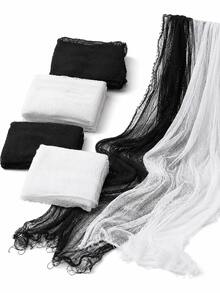 6/3/1pc Black/White Halloween Spooky Gauze, Porch Decor, 30x72 Inch Halloween Tablecloth Gauze, Suitable For Halloween Home Decor And Gothic Wedding Supplies - Black and White Gauze - View 10