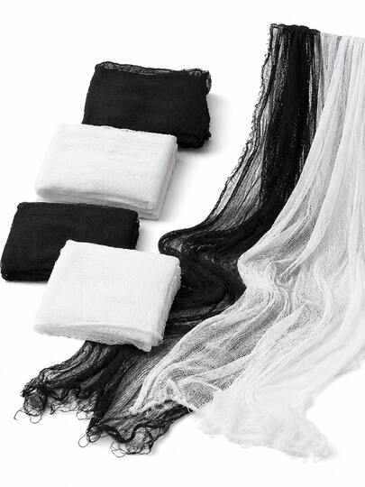 6/3/1pc Black/White Halloween Spooky Gauze, Porch Decor, 30x72 Inch Halloween Tablecloth Gauze, Suitable For Halloween Home Decor And Gothic Wedding Supplies