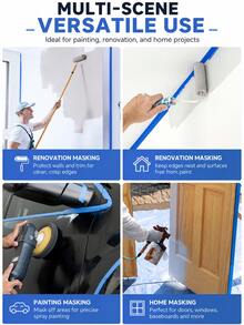 Blue Painters Masking Tape Waterproof No Residue Easy Tear Clean Sharp Edge Painting Adhesive Tape For Auto Car Spray Painting Wheel Rim Detailing Vehicle Modification Wall Renovation Door Window Furniture Protection DIY Art Craft Decoration - Washi Tape - View 5