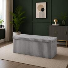 Aafan Ribbed Velvet Large Ottoman Storage Bench, Folding Ottoman Storage Box, Footstool Or Storage Chest With Lid For Bedroom, Wooden Box Fleece Cover - Gris - Ver 7
