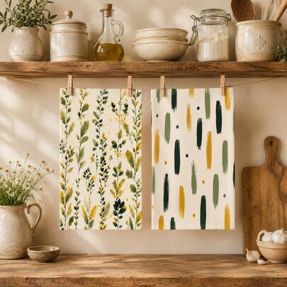 2 piezas de paños de cocina con patrón de hojas de plantas, estilo moderno abstracto de pincel, paños de limpieza de cocina minimalistas nórdicos, trapos de limpieza para el hogar, decoración de cocina estilo granja, suministros de limpieza diaria para el comedor, rincón de café y sala de horneado