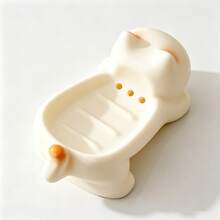 Cute Cartoon Cat Draining Soap Dish, Soft Silicone Rubber Kitten Soap Holder, Bathroom Sink Organizer Storage Decor - Amber-Soap Box - View 2