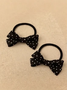 2pcs/1pc Black & White Splatter Hair Scrunchies - French Bow Hair Ties For Women, Vintage Bun Updo Hair Accessories, Elegant Half-Up High Ponytail Hair Ties, Hair Accessories For Daily Bun And Half-Up Hairstyles - Multicolor - View 6