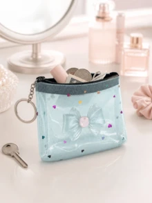 DIY Bowknot Accessories, Heart Print See-Through Coin Purse, See-Through Mesh Zipper Bag, Girls Teens Women Mini Small Wallet, Cute Sweet Cool Y2K Style Coin Purse, See-Through Card Holder Key Lipstick Earphone Jewelry Storage Bag, Handbag Inner Organizer Compartment, School Travel Daily Carry Bag, Fashion Accessories, Party Gift Promotional Giveaway Gift Choice - Multicolor - View 7