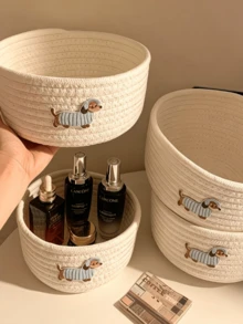 1pc/3pcs Fabric Storage Basket, Suitable For Gift Shop Toy Organization, Seaside Style Seagrass Woven Storage Basket, Bohemian Style, Applicable For Home Storage Decoration, Dorm Desk Storage, Bedside Storage - Dog Basket - View 6
