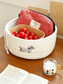 1pc/3pcs Fabric Storage Basket, Suitable For Gift Shop Toy Organization, Seaside Style Seagrass Woven Storage Basket, Bohemian Style, Applicable For Home Storage Decoration, Dorm Desk Storage, Bedside Storage - Dog Basket - View 3