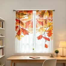2 Stück große transparente Herbst-Ahornblatt-Vorhänge, Aquarell-Herbstzweig-Muster lichtfilternde Fenstergardinen, halbtransparente Vorhangpaneele für Wohnzimmer Landhaus-Heimdekoration - Verschiedenfarbig - Übersicht 9