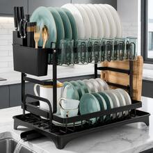 Escurreplatos de 2 Niveles 42 x 31 x 30 cm, Organizador de Cocina con Desagüe, Spote para Vajilla de Acero con Portacubiertos y Soporte para Tablas, Ahorro de Espacio - Ver 2