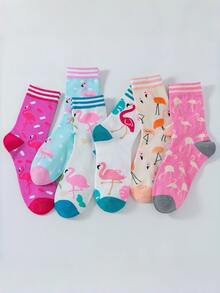 5 Pairs Assorted Flamingo Socks For Women And Teenagers - Multicolor - View 2