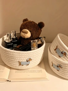 1pc/3pcs Fabric Storage Basket, Suitable For Gift Shop Toy Organization, Seaside Style Seagrass Woven Storage Basket, Bohemian Style, Applicable For Home Storage Decoration, Dorm Desk Storage, Bedside Storage - Dog Basket - View 11