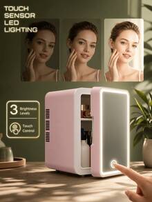 SOKANY Mininevera de belleza de 4L con luz LED ajustable y espejo, enfriamiento dual para almacenamiento de cosméticos y alimentos, refrigerador portátil mini para dormitorio, oficina y uso en automóvil - Ver 4