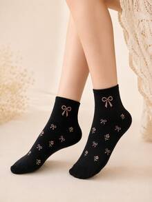 5 Pairs Random Floral Lightweight Short Socks, Soft And Comfortable, Suitable For Daily, Work, Campus, Casual Wear - Multicolor - View 6
