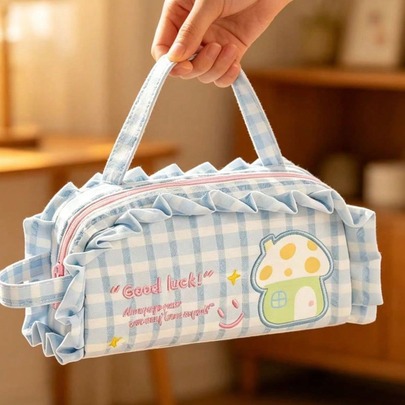 Hộp bút có tay cầm, túi đựng mỹ phẩm, hộp lưu trữ trong suốt, chống nước, màu hồng
