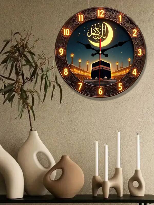 2D Flat Whiskey Art Creative Themed Clock Design, Featuring A 2D Printed Wooden Round Clock With A Built-In Silent Movement. Battery-Powered, It Not Only Maintains A Tranquil Environment During Meditation But Also Serves As Spiritual Decor