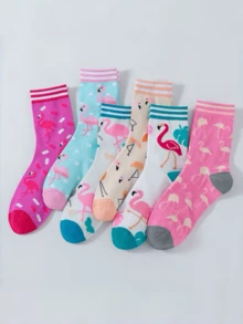 5 Pairs Assorted Flamingo Socks For Women And Teenagers - Multicolor - View 3