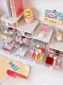 1 Piece Cute Rabbit Desktop Storage Box, Rabbit Drawer Type Stationery Organizer, Mini Acrylic Figurine Display Box, Cosmetics And Jewelry Storage Box, Suitable For Dormitories, Bedrooms, Dressing Tables Or Offices, Is An Ideal Gift For The Opening S - A - View 7