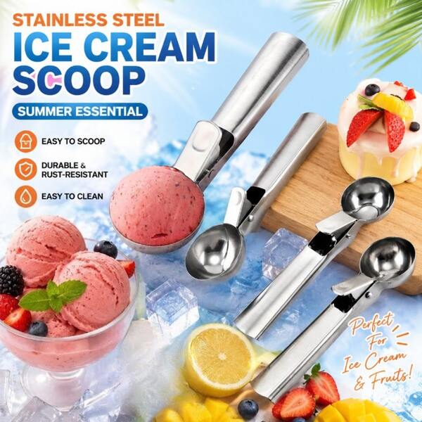 SOKANY Stainless Steel Ice Cream Scoop/Fruit Ball Scooper, Press To Release, One-Click Ball Removal, Smooth And Non-Stick Ball Shape, Easy To Clean, Essential For Scooping Ice Cream/Fruit Balls