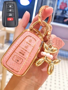 Suitable For Car Key Fob Cover With Cute Puppy Pendant, White Gold Special Diamond Texture Key Fob Shell, Full Protection For Key Fob, Soft Key Full Protection Cover, Compatible With 2020-2025 Highlander, 2019-2024 RAV4 Corolla, 2018-2024 Camry Avalon, 2022-2024 4Runner, 2017-2024 C-HR 86 GT86 Prius Prime Prado Gift - Puppy Style - View 6