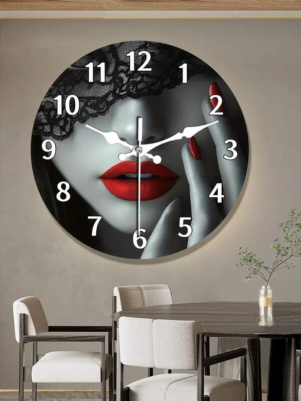 A Stylish Wooden Wall Clock Featuring A Red Lip Lace Design, Powered By Batteries And Silent, Suitable For Decorating Living Rooms, Bedrooms, Kitchens, And Offices. It Serves As A Modern Home Art Decoration And Makes An Ideal Gift For Birthdays