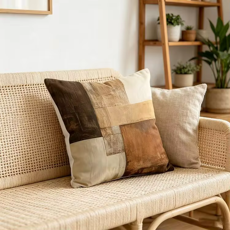 1pc Digital Print Throw Pillow Neutral Brown Patchwork Abstract Print Minimalist Living Room Sofa Decor Cushion - Multicolor - View 14