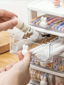 1 Piece Cute Rabbit Desktop Storage Box, Rabbit Drawer Type Stationery Organizer, Mini Acrylic Figurine Display Box, Cosmetics And Jewelry Storage Box, Suitable For Dormitories, Bedrooms, Dressing Tables Or Offices, Is An Ideal Gift For The Opening S - A - View 2