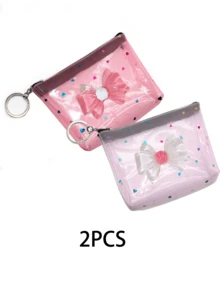 DIY Bowknot Accessories, Heart Print See-Through Coin Purse, See-Through Mesh Zipper Bag, Girls Teens Women Mini Small Wallet, Cute Sweet Cool Y2K Style Coin Purse, See-Through Card Holder Key Lipstick Earphone Jewelry Storage Bag, Handbag Inner Organizer Compartment, School Travel Daily Carry Bag, Fashion Accessories, Party Gift Promotional Giveaway Gift Choice - Multicolor - View 11