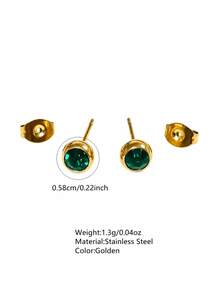 VceTd 1 Pair Mini Cute Style Colorful Glass Decorated Round Ball Stainless Steel Stud Earrings For Women, Suitable For Daily Wear - Yellow Gold - View 14
