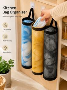1pc Plastic Bag Storage Rack, Suitable For Kitchen, Behind Door Storage, Kitchen Organization, Kitchen Essentials, Kitchen Accessories, Bathroom Accessories, Home Kitchen Tools, Kitchen Decor - View 5