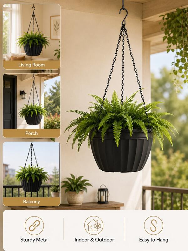 1 Set Matte Black 3-Strand Metal Hanging Planter Chain Kit, Rust-Resistant Thickened Iron Chain With S-Hook, Swivel Connector And Reinforced Buckle, Heavy-Duty Stable Anti-Tangle, Fits All Iron Hanging Baskets And Green Plants, For Living Room, Balcony, Wall Home Decor, Outdoor Yard Party Floral Arrangement, Engagement Party Hanging Floral Decor, Indoor/Outdoor Greenery Hanging Universal Iron Chain Accessory