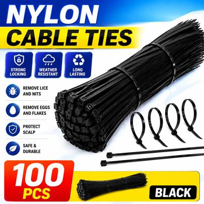 100pcs Self-Locking Cable Tie Set - Adjustable, Self-Locking, Waterproof, Anti-Slip, Scratch-Resistant, Bend-Resistant, Suitable For Indoor/Outdoor, Home, Office, Gardening And Outdoor Cable Management. Durable Nylon Cable Ties, Multiple Sizes Available