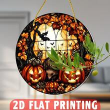 Hedgehog Halloween Stained Glass Effect Window Hanging Decor, Autumn Theme Garden Art With Halloween Lanterns And Bats, Perfect For Home, Yard Or Balcony, Halloween Decoration - 1pc Hedgehog - View 3