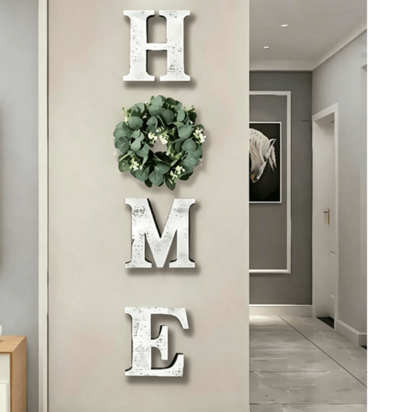 1套做舊風「HOME」木製掛飾附人造花環，適合鄉村風牆面裝飾、復古居家裝飾、農舍風客廳、廚房、玄關，適用於喬遷、情人節、感恩節、生日、畢業及其他場合