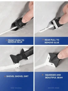 5-In-1 Multi-Function Scraper, Multi-Function Silicone Caulking Tool Set, All-Purpose Glass Glue Scraper, Scraper And Leveling Tool, Suitable For Tile Sealing, Grout Polishing, Floor Cleaning And Edge Trimming, Kitchen Accessories, Cleaning Tools - Multicolor - View 4